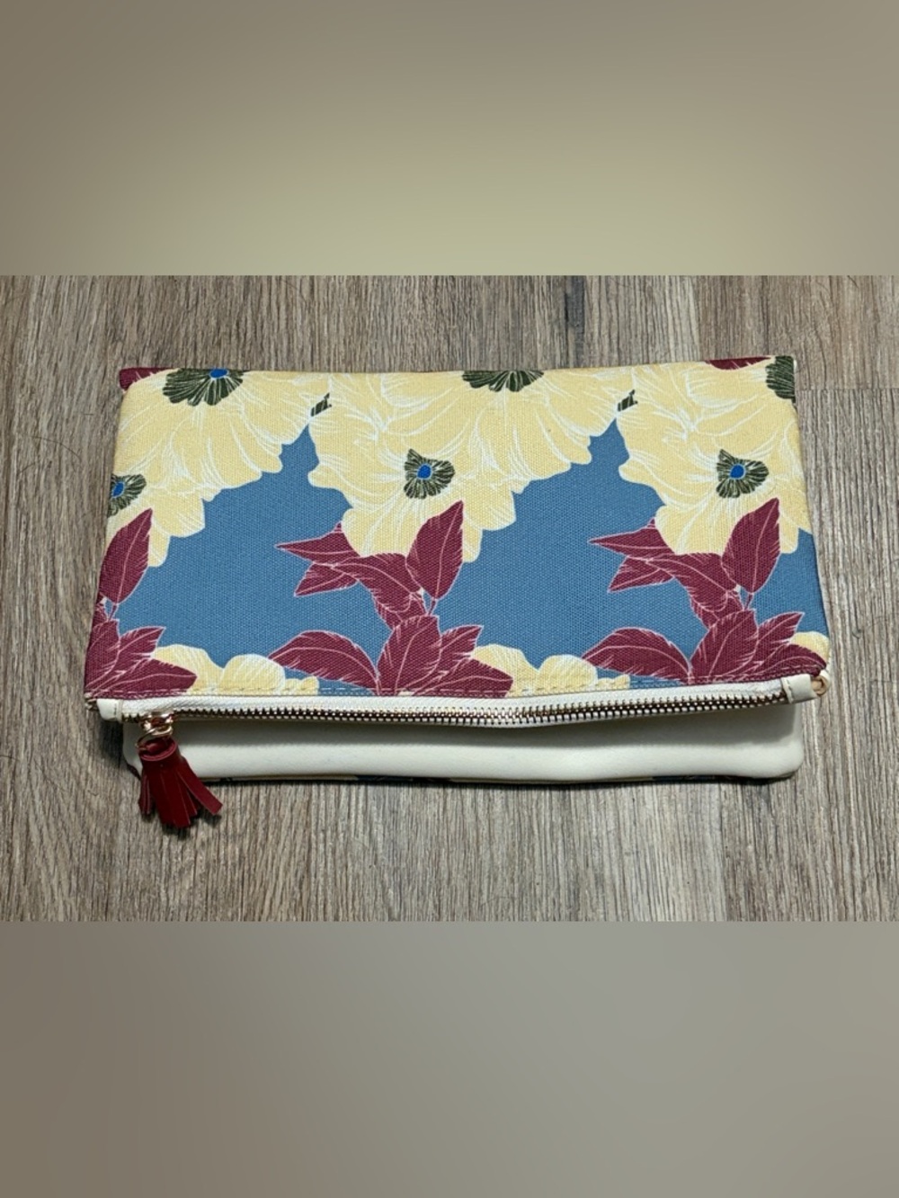 Rachel Pally - Floral/Cream Fold-Over Reversible Clutch with Tassel